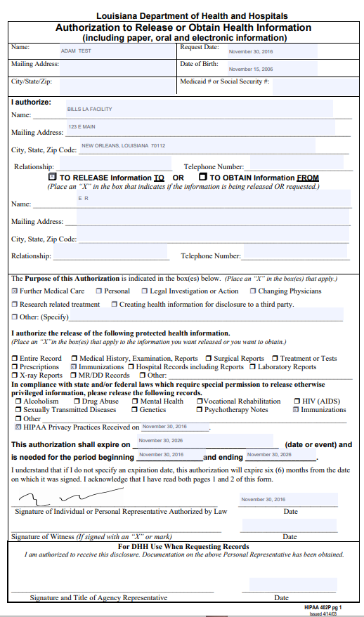Example 402P Form for Louisiana